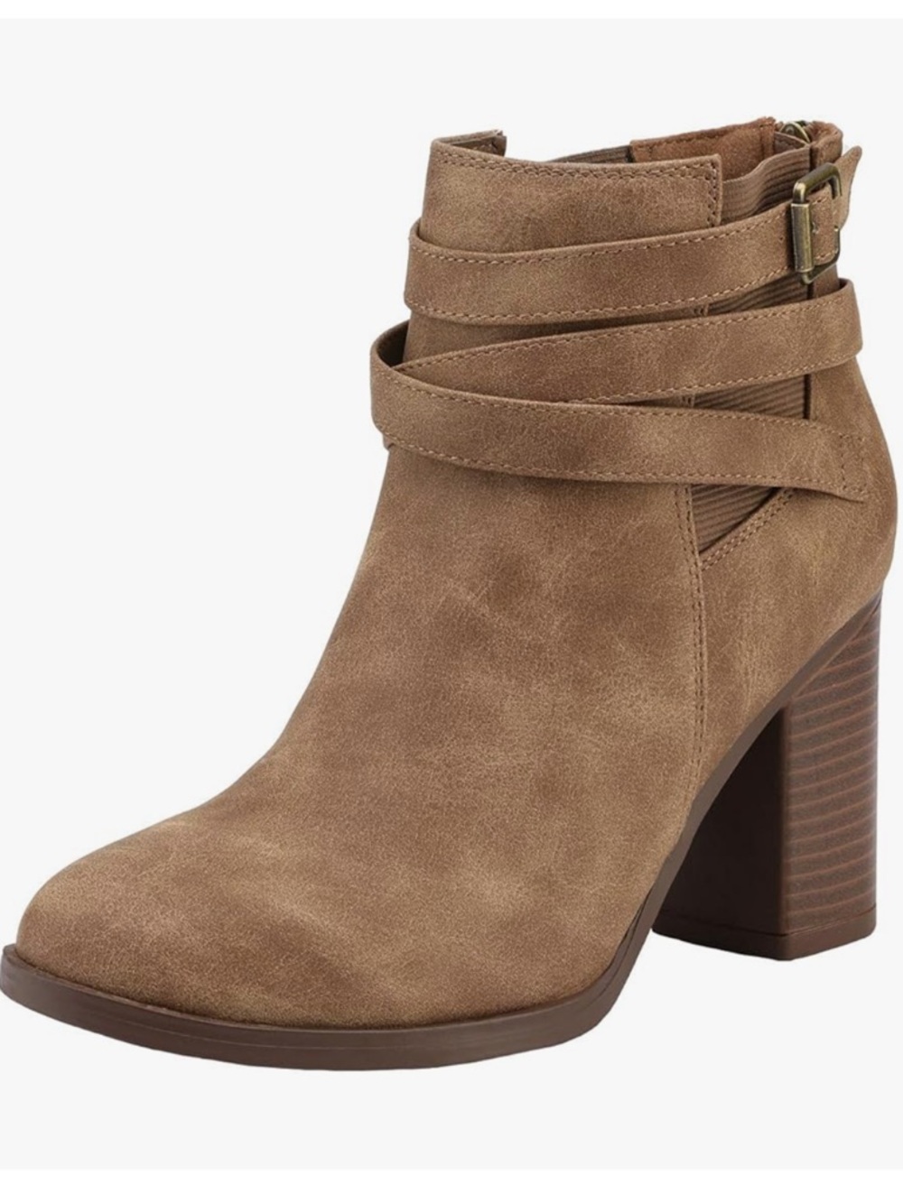 Dream Pairs Light Brown Wrap-Strap Block Heel Ankle Bootie